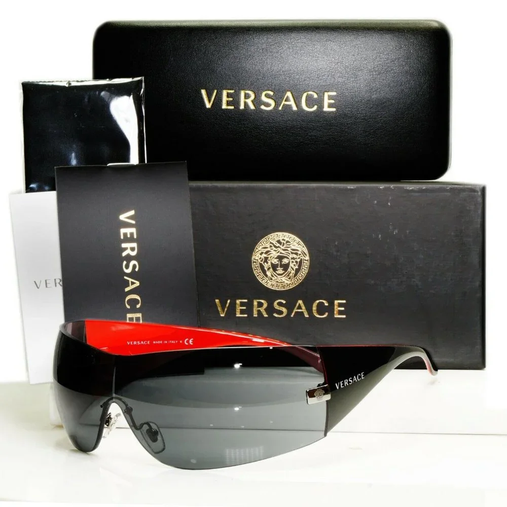 Versace Men's Black Red Shield Sunglasses